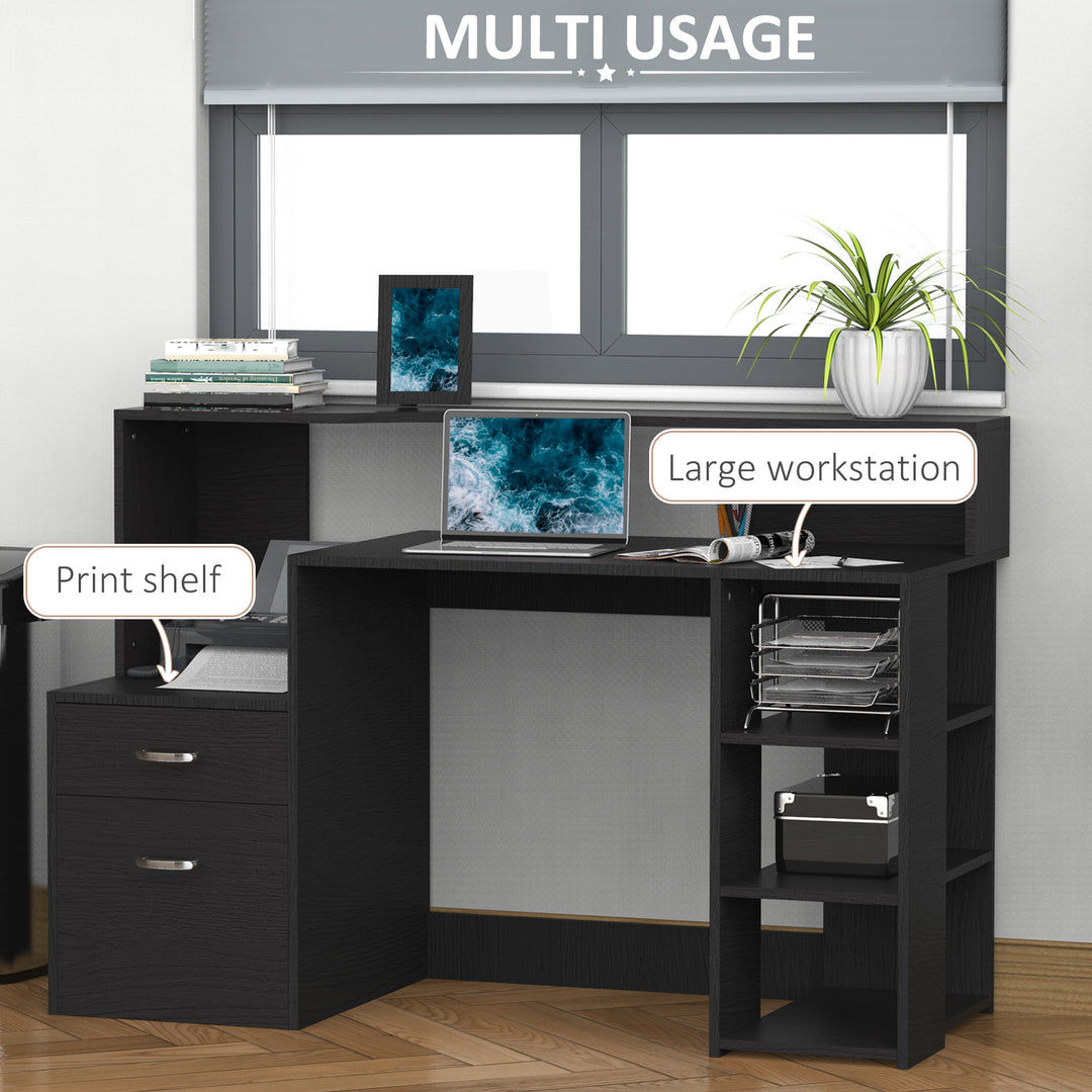 HOMCOM Computer Desk PC Table Modern Home Office Writing Workstation Furniture Printer Shelf Rack w/ Storage Drawer & Shelves (BLACK)
