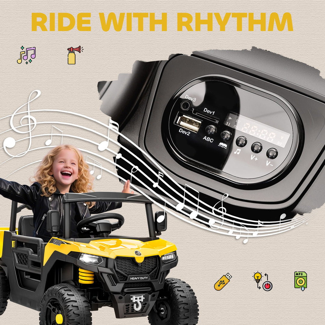 Kids Ride on Car, 12V Electric Kids UTV with Electric Dump Bed, 4-Wheel Suspension for 3-8 Years
