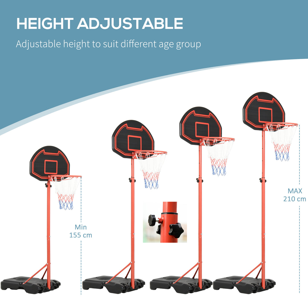 Basketball Hoop Outdoor, Portable Basketball Hoop and Stand with Weighted Base, Portable on Wheels, 1.55-2.1m, for Teens, Juniors, Adults, Black