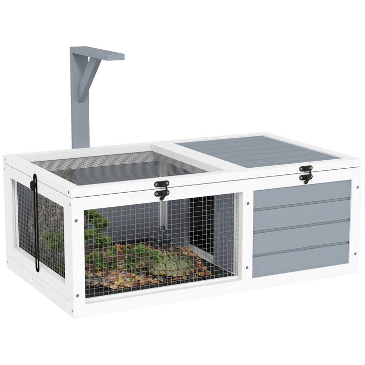 Wooden Tortoise Enclosure, Tortoise House w/ Lamp Holder, for Outdoor, Indoor, Light Grey