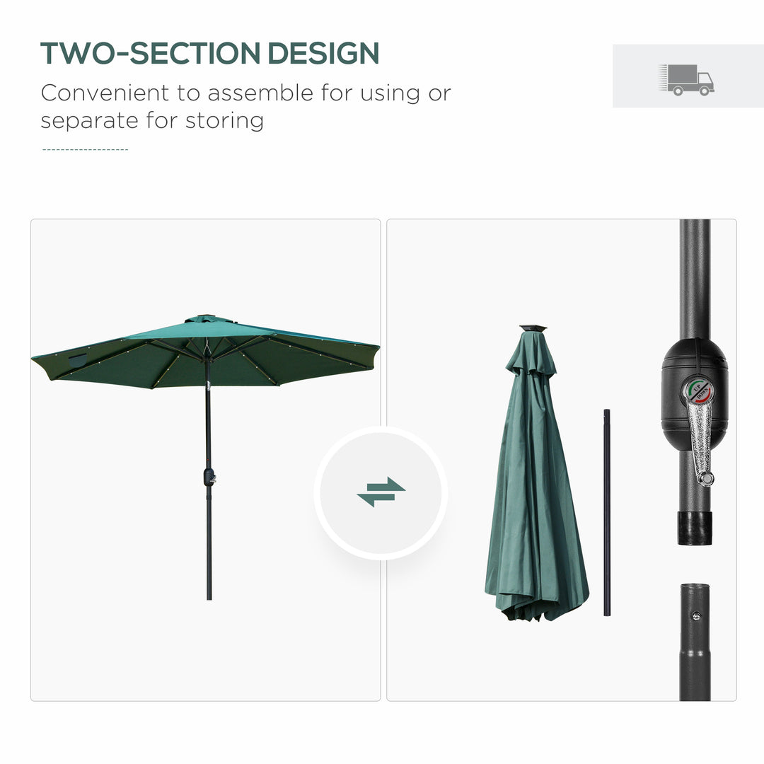 MCL 2.7m Patio Garden Umbrella Outdoor Parasol with Tilt Crank and 24 LEDs Lights (Green)
