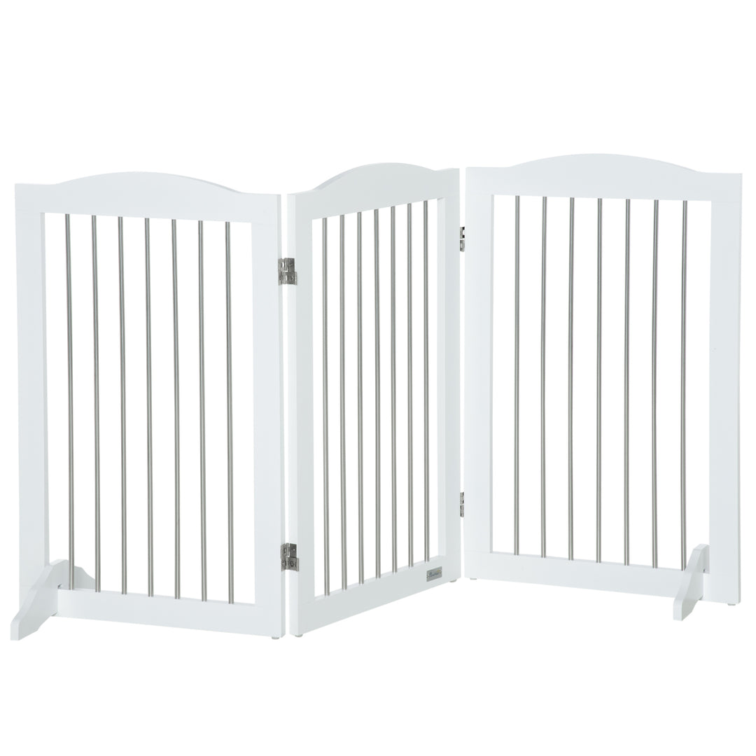 Foldable Dog Gate, Freestanding Pet Gate, with Two Support Feet, for Staircases, Hallways, Doorways - White