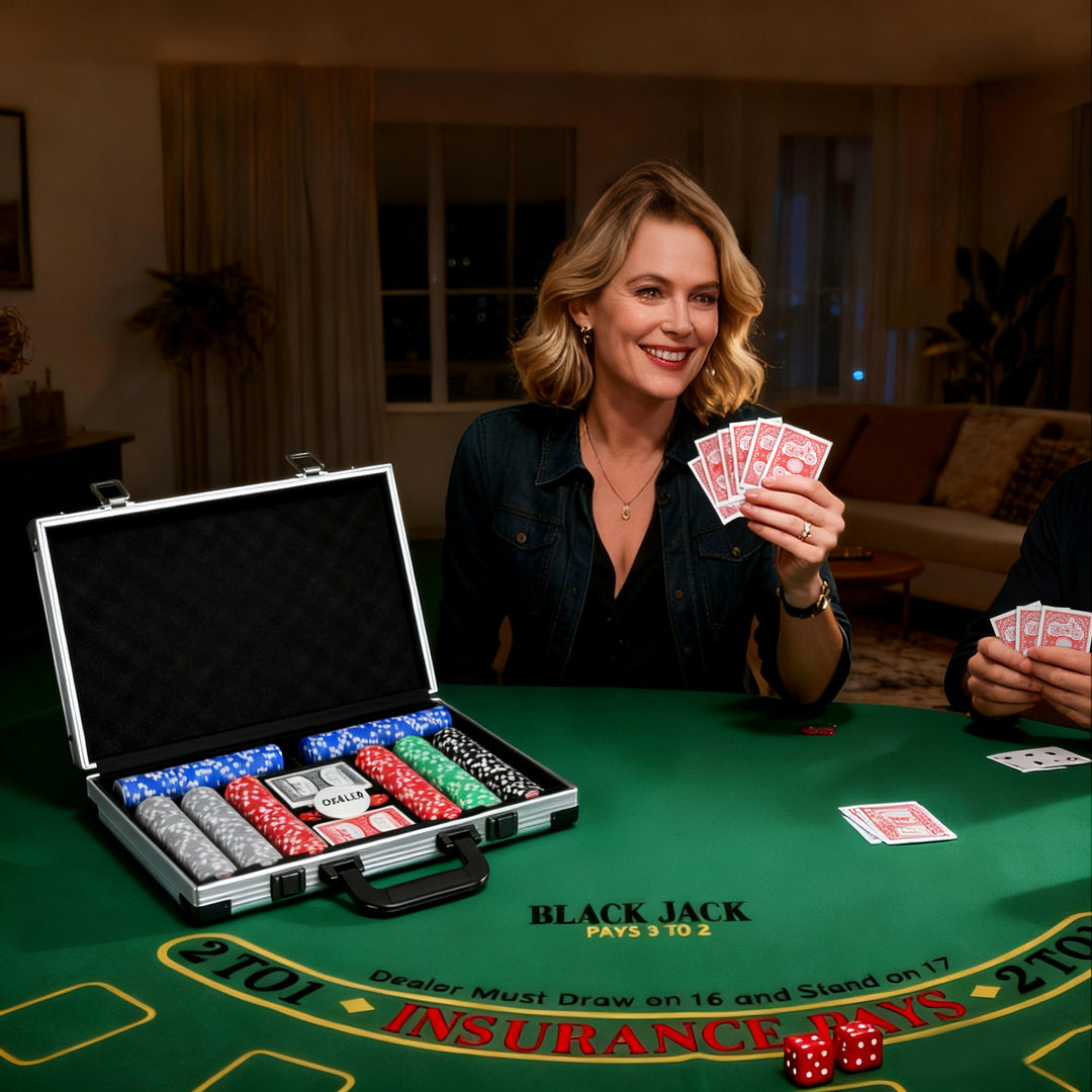 MCL 400-Piece Poker Chips Set with Lightweight ABS Case, Casino Texas Holdem Poker Set with Mat, 11.5g Numbered Poker Chips, Two Decks of Cards, Dealer, Five Dices, Grey