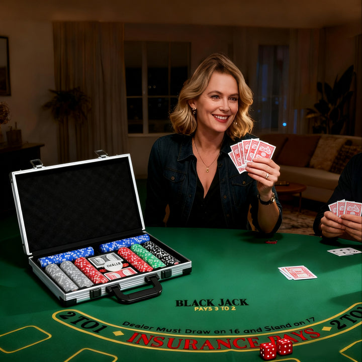 MCL 400-Piece Poker Chips Set with Lightweight ABS Case, Casino Texas Holdem Poker Set with Mat, 11.5g Numbered Poker Chips, Two Decks of Cards, Dealer, Five Dices, Grey