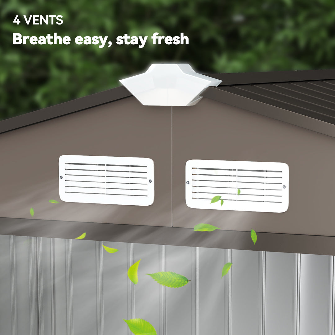 7 x 4ft Metal Garden Shed, Outdoor Storage Tool House with Ventilation Slots, Foundation Kit and Lockable Double Doors, Brown