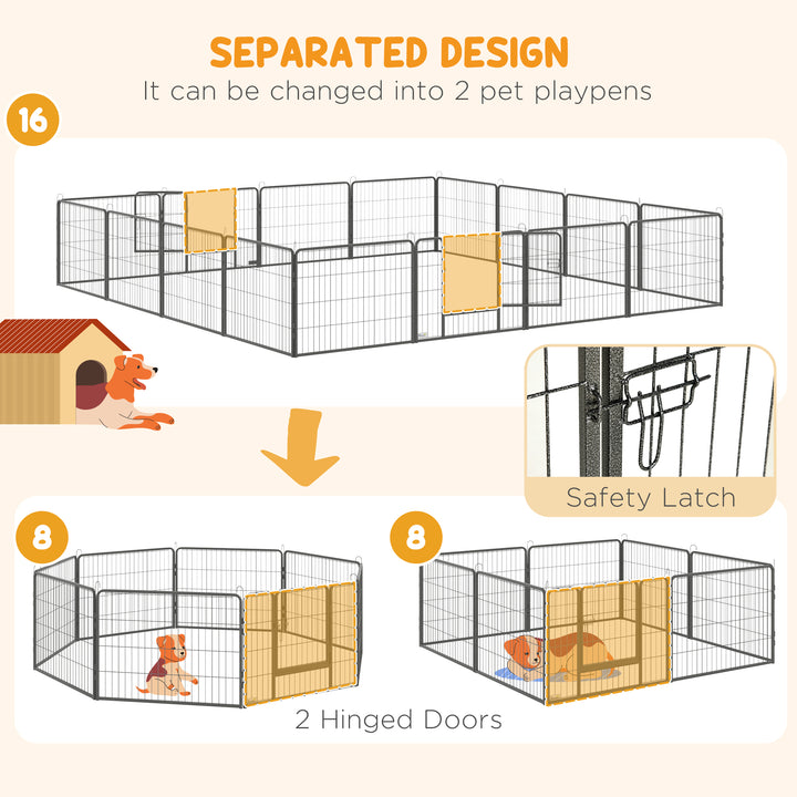 16 Panels Heavy Duty Puppy Playpen, for Small Dogs, Indoor and Outdoor Use - Grey
