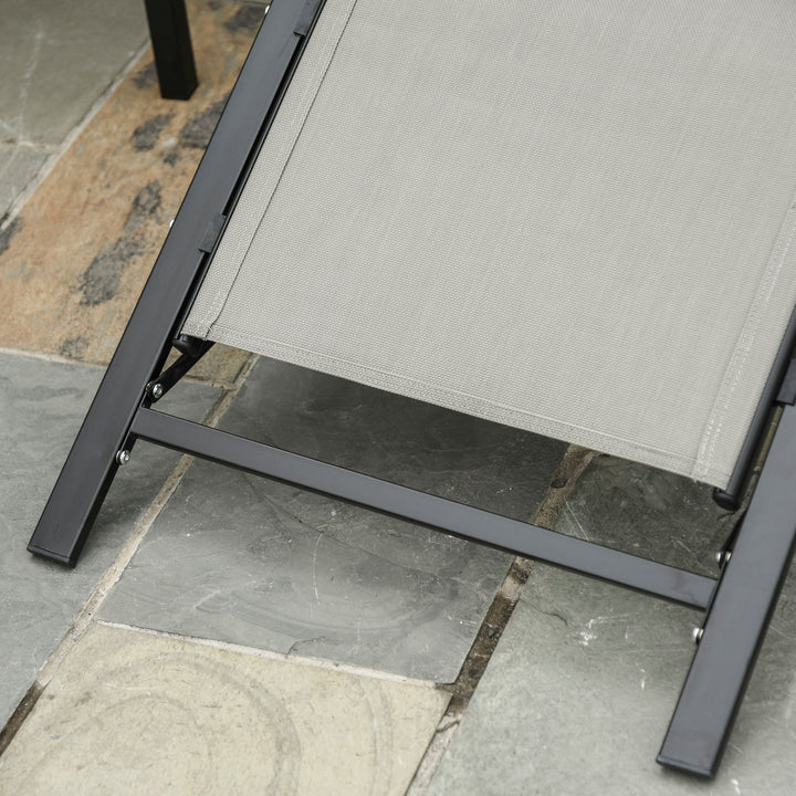 3 Pieces Sun Lounger Chair Set, Metal Frame Garden Outdoor Sunbathing Chair with Side Table and Armrest, Grey