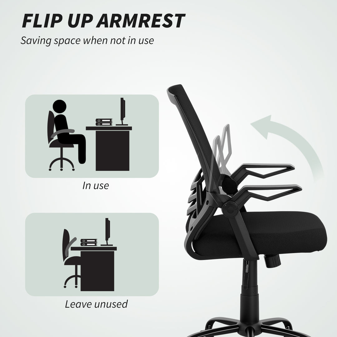 Mesh Office Chair, Computer Desk Chair with Flip-up Armrests, Lumbar Back Support and Swivel Wheels, Black