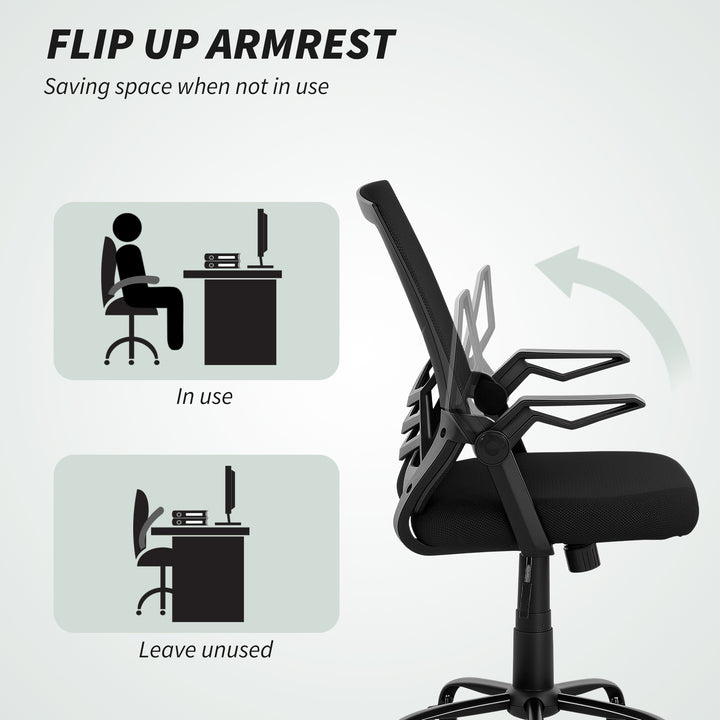 Mesh Office Chair, Computer Desk Chair with Flip-up Armrests, Lumbar Back Support and Swivel Wheels, Black