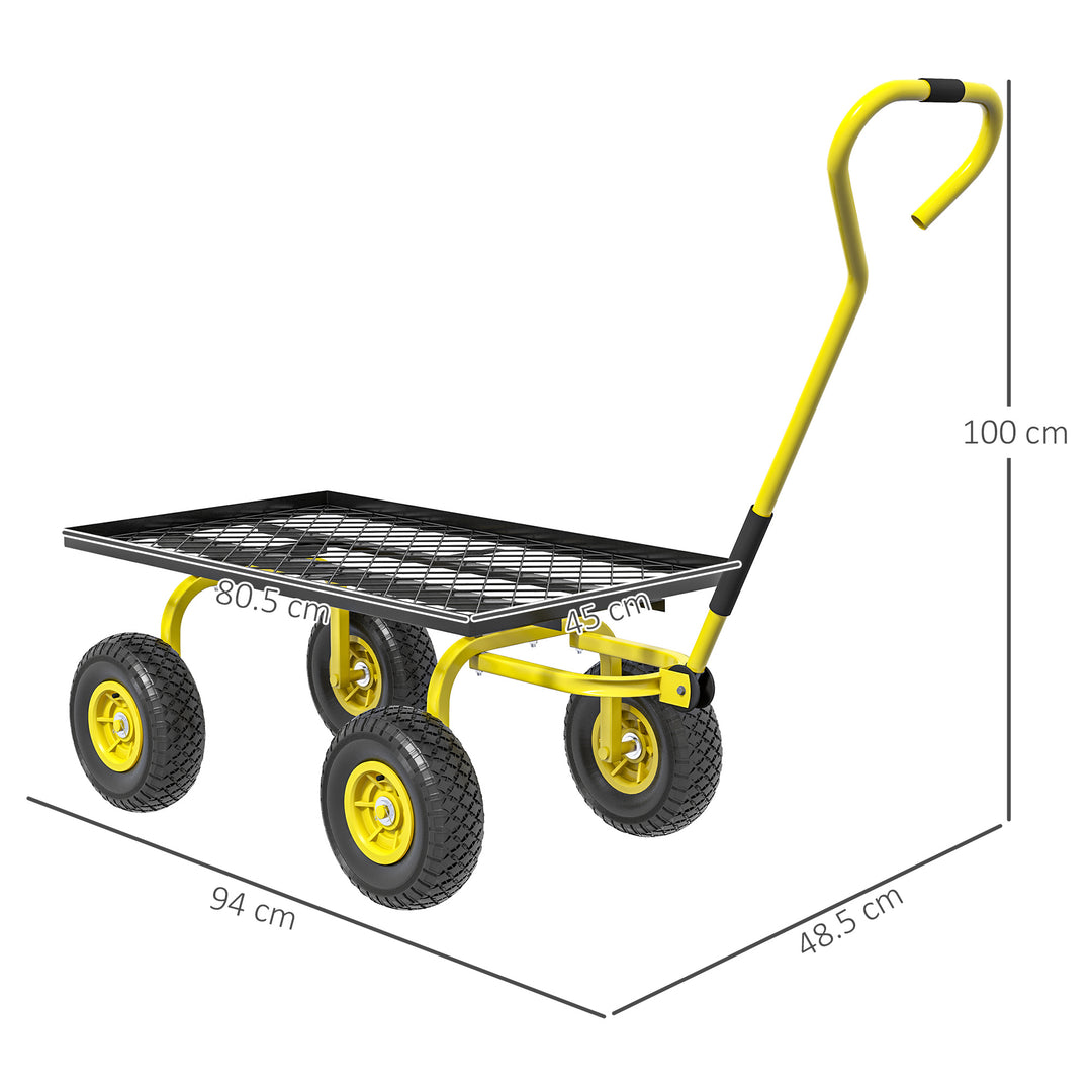 Garden Trolley Cart, Heavy Duty Garden Cart with Metal Frame, 10" Pneumatic Wheels, Rotating Handle, 150kg Capacity, for Garden, Farm, Yellow