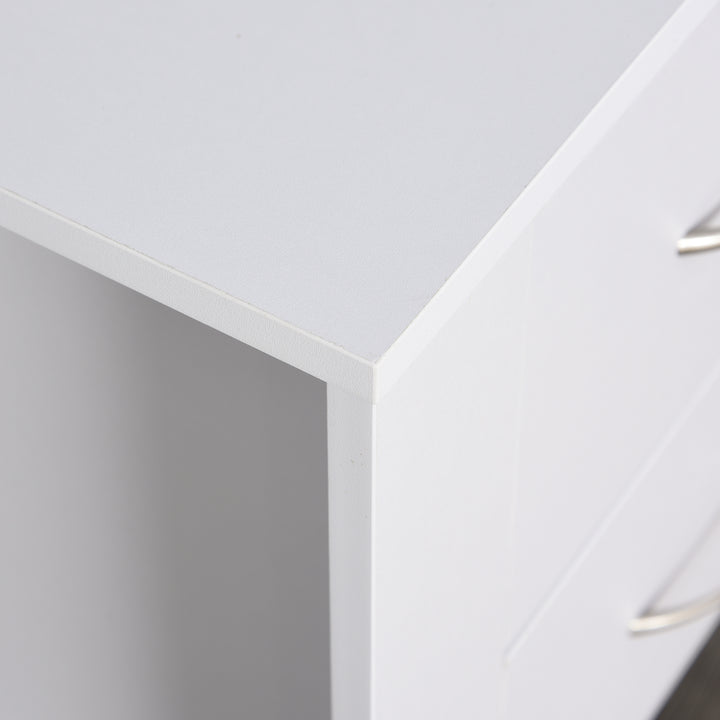 HOMCOM Bedside Table with 2 Drawers, Modern Boxy Design, Elevated Base, Melamine Finish, Bedroom Storage, White | Aosom UK