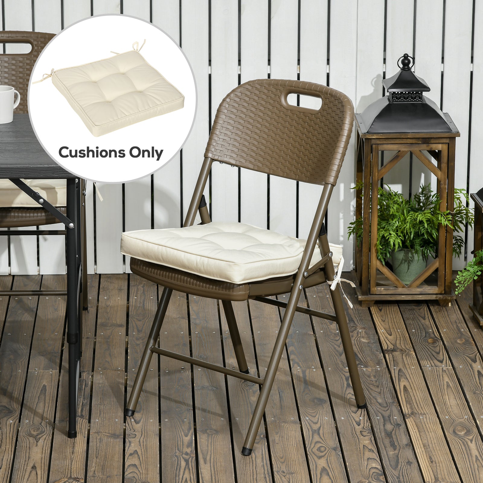 Set of 4 Garden Seat Cushion with Ties, 42 x 42cm Replacement Dining Chair Seat Pad, Cream White