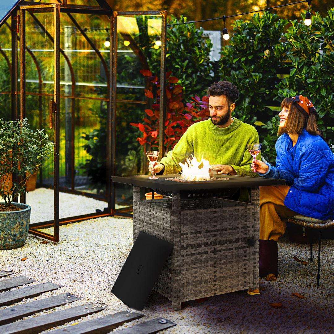 72.5 x 72.5cm 50,000 BTU Fire Pit Table, with Cover - Grey