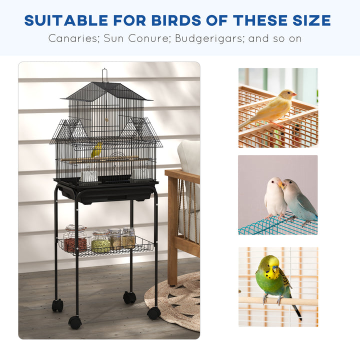 PawHut Bird Cage with Stand, Swing Perch and Food Tray, Metal Aviary for Finch Canary Budgie, 50.5 x 40 x 63cm, Black