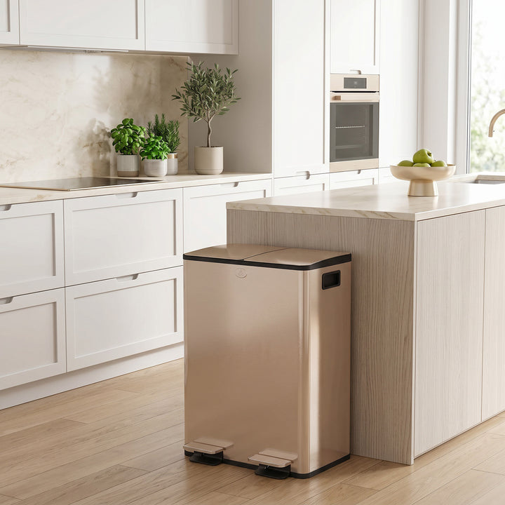 56L Dual Compartment Stainless Steel Bin, with Deodoriser Holders - Go