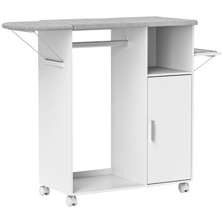 Rolling Ironing Board Cabinet, Foldable Ironing Station with Storage, Wheels for Home, Laundry Room