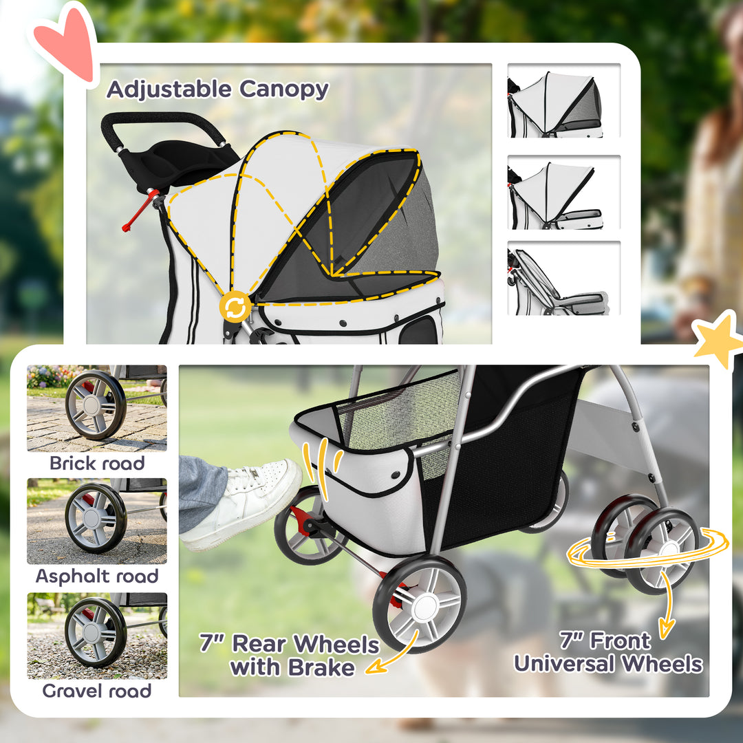 Dog Pram, Pet Stroller with Reflective Strips, Foldable Cat Stroller w