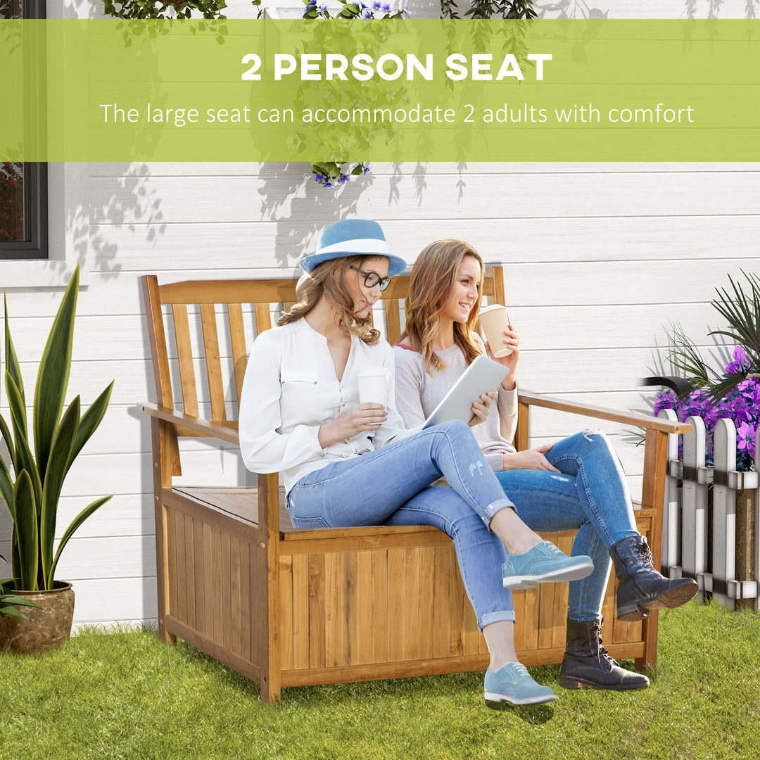 Two-Seater Wooden Storage Bench - Natural Finish