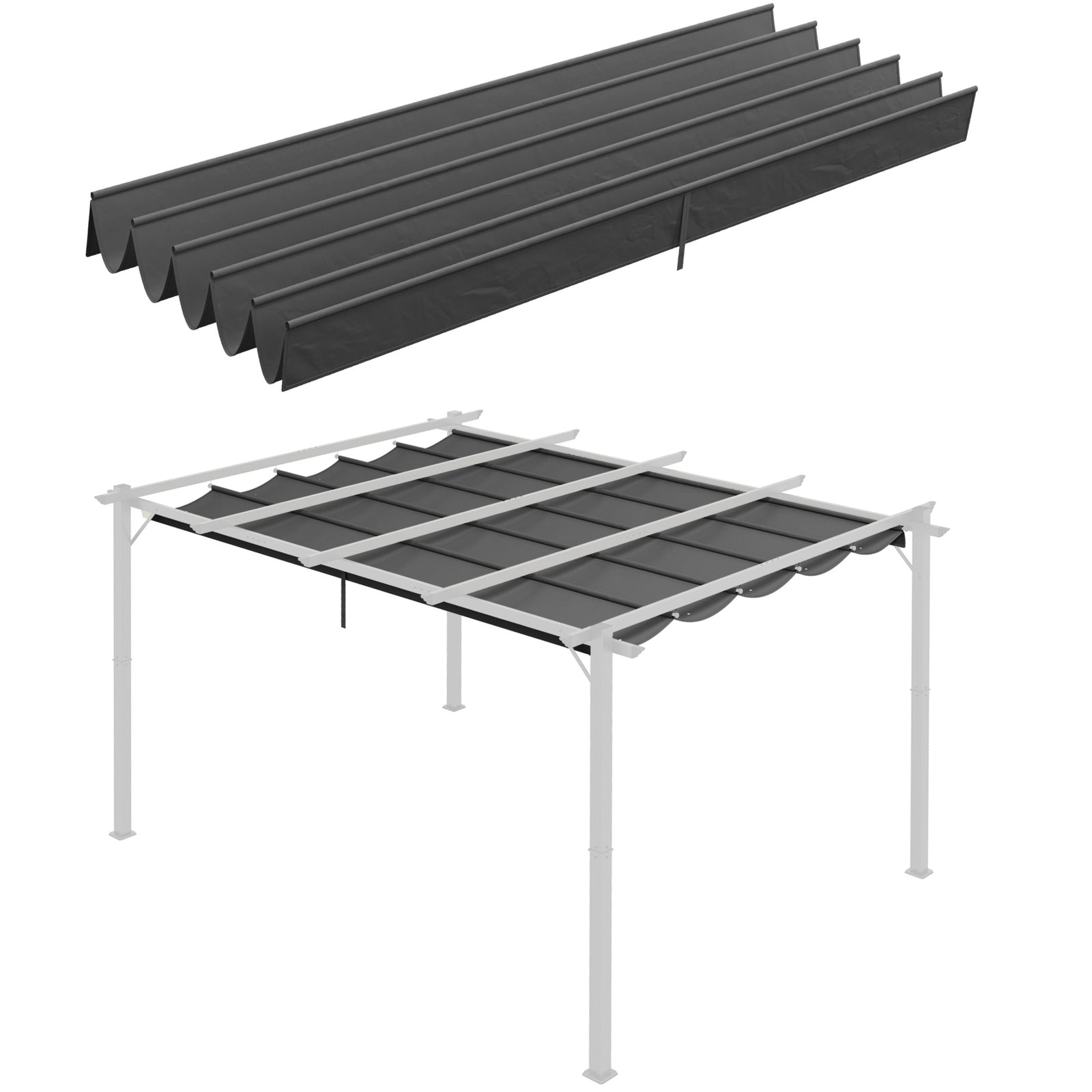 Retractable Pergola Shade Cover, Replacement Canopy for 4 x 3 (m) Pergola, Retractable Roof, Dark Grey