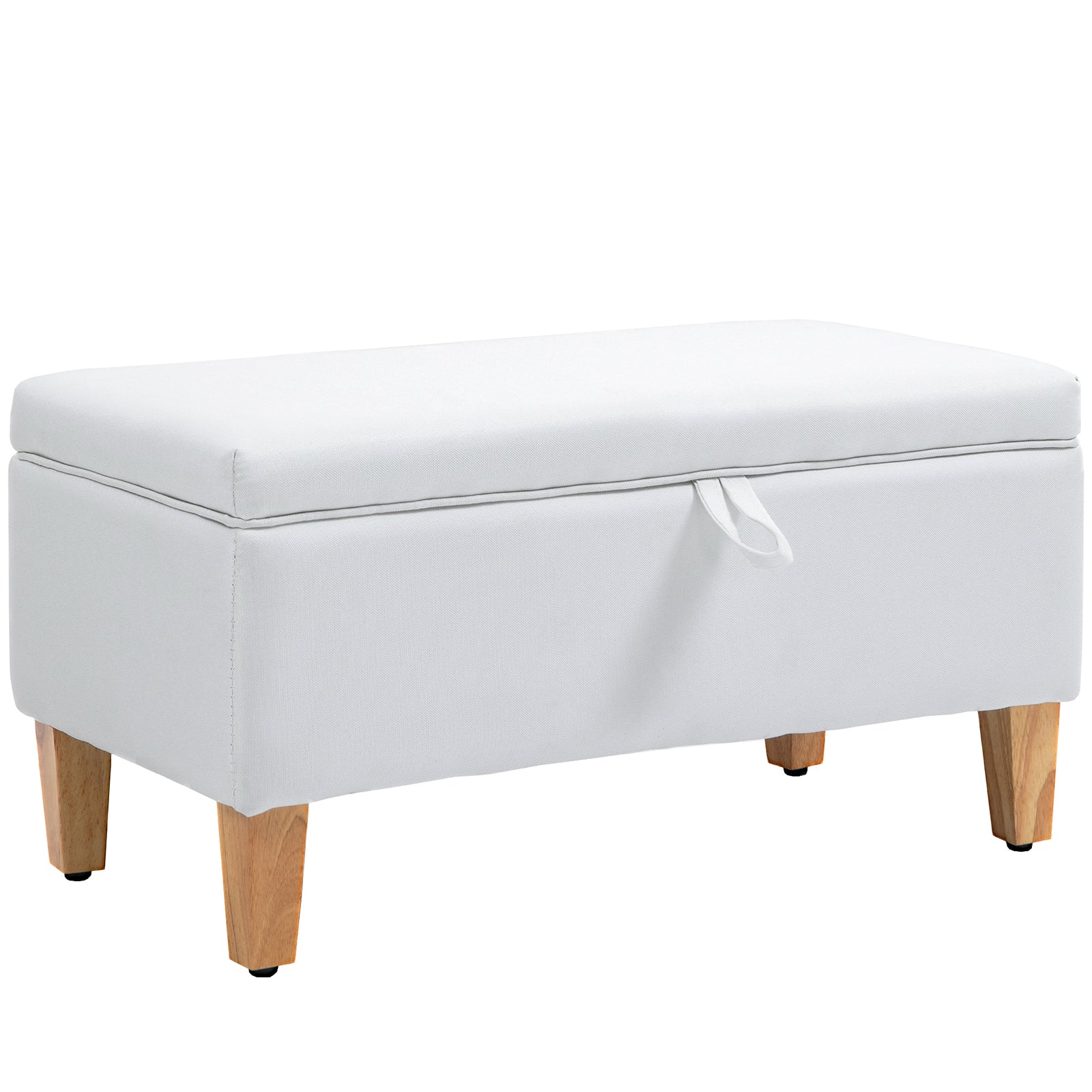 30L Linen Storage Ottoman Padded Footstool with Rubberwood Legs for Storage Box, Bed End, Shoe Bench, Seating, Cream White
