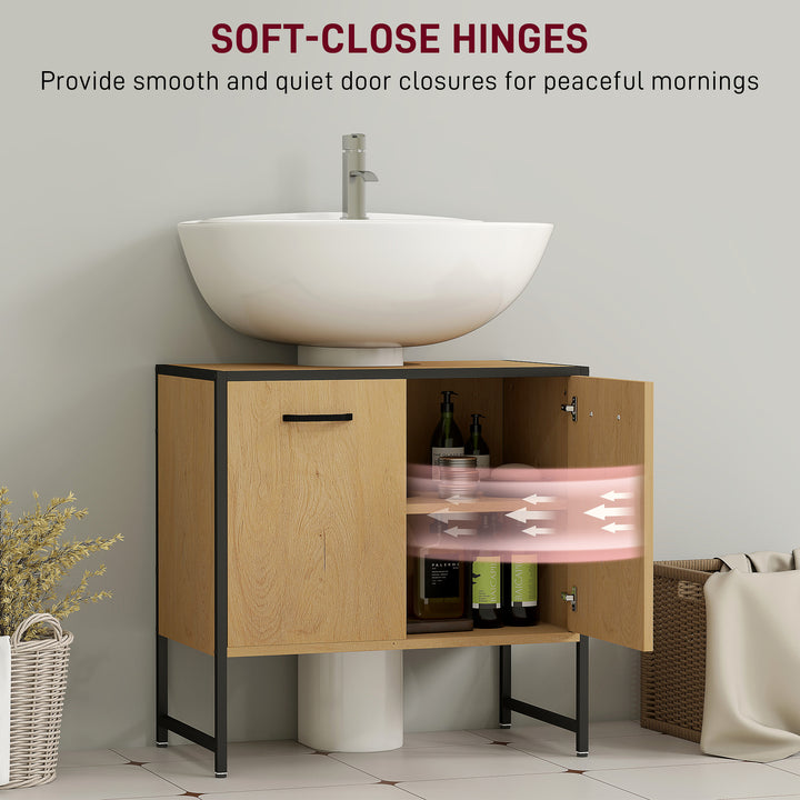 Bathroom Vanity Unit, Under Sink Storage Cabinet with Soft-Close Doors for Basin without or with Pedestal, Natural