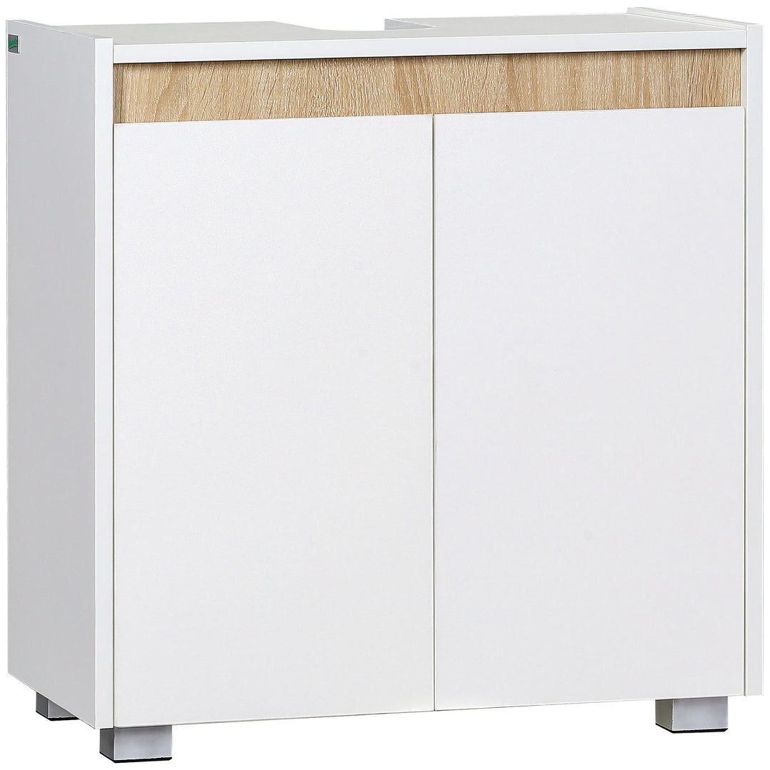 MCL Modern Bathroom Sink Cabinet, Floor Standing Under Sink Cabinet, Freestanding Storage Cupboard with Double Doors, White