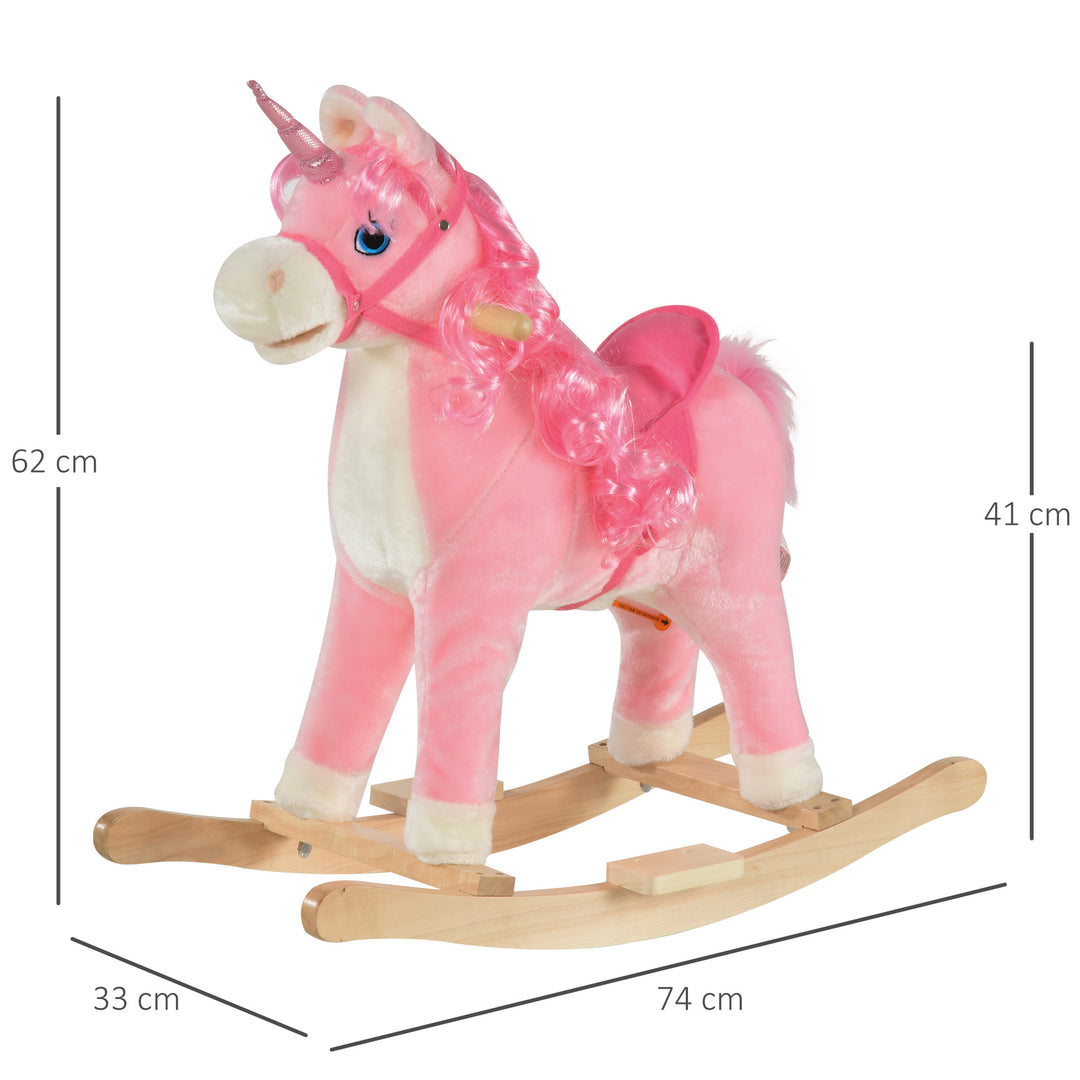MCL Kids Plush Rocking Horse Ride On Unicorn w/ Sound Moving Mouth Wagging Tail Children Rocker Toy Gift 3-6 Years Pink