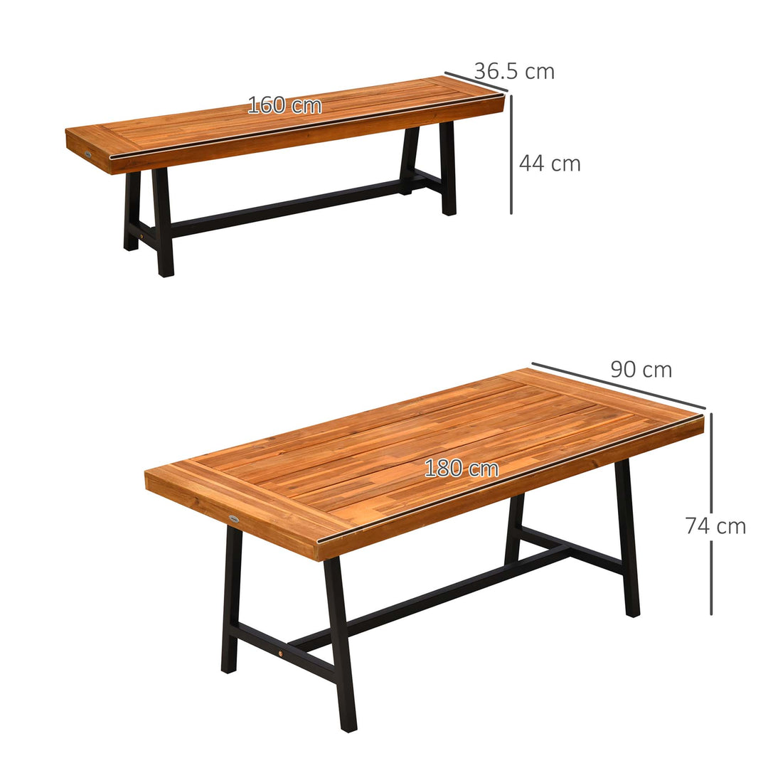 Garden 3 Pieces Acacia Wood Picnic Table and 2 Benches Set Dining Trestle Beer Table Patio Outdoor Indoor Furniture