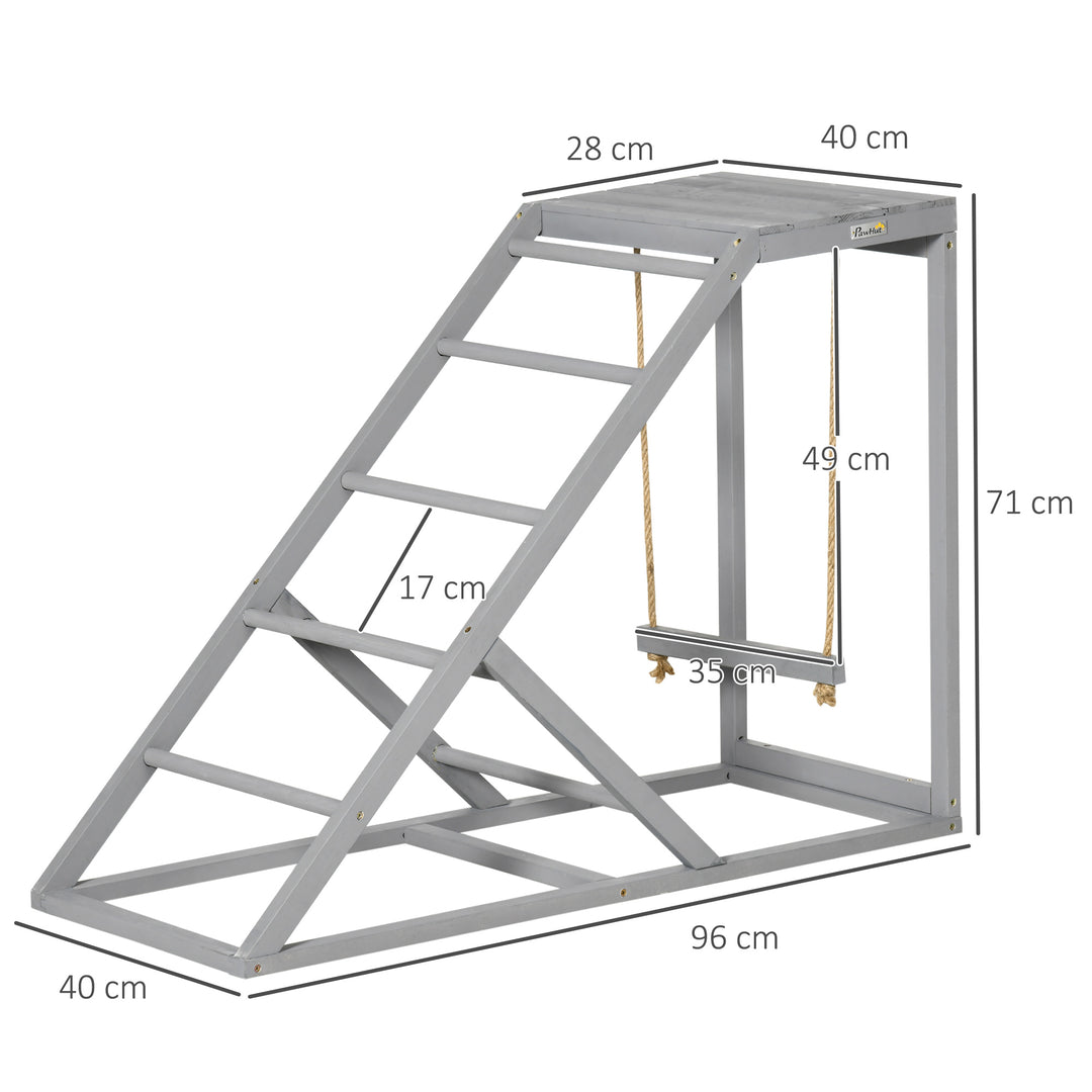 PawHut Interactive Chicken Coop Toy Set, Wooden with Swing, Ladder, Platform, Entertaining Pet Accessory, Grey | Aosom UK