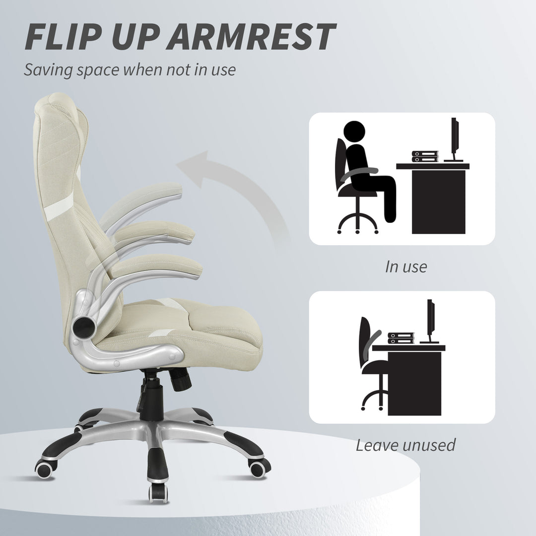 Linen-Look Office Chair, with Adjustable Height and Tension - Beige