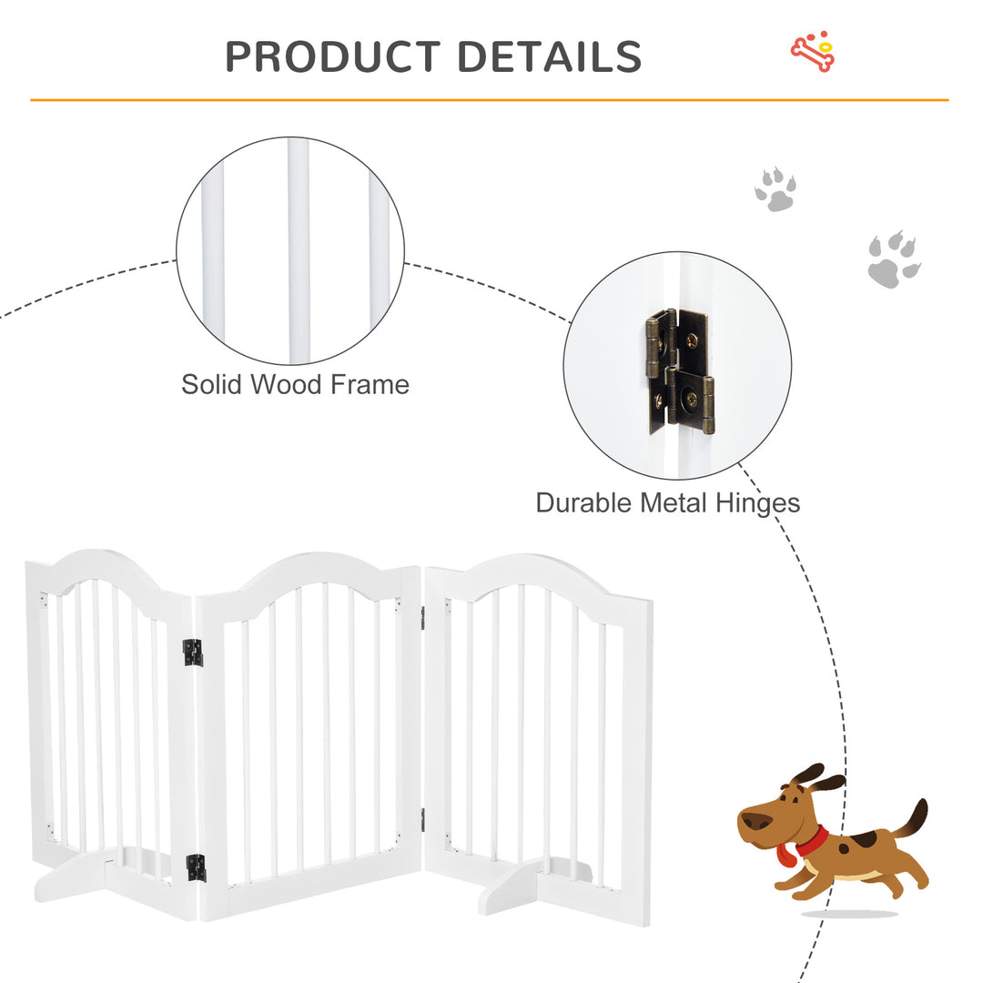 PawHut Dog Gate Wooden Foldable Small Sized Pet Gate Stepover Panel w/ Support Feet Freestanding Safety Barrier for House Doorway Stairs | Aosom UK