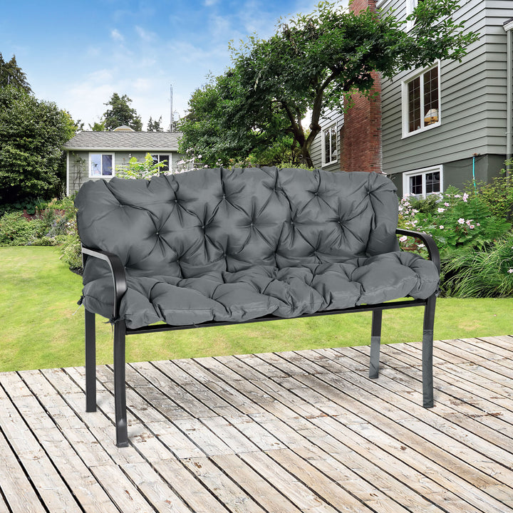 Outsunny 3 Seater Outdoor Chair Cushions, Garden Bench Cushion W/ Back and Ties for Indoor and Outdoor Use, 98 x 150 cm, Dark Grey | Aosom UK