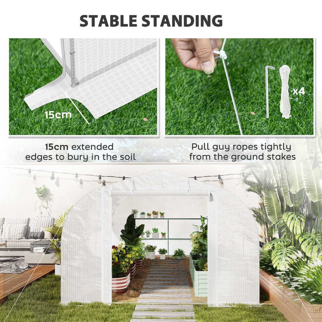 4 x 3(m) Walk-In Tunnel Greenhouse, with Accessories - White