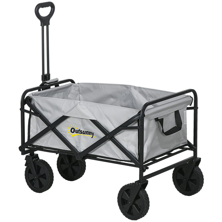 Outsunny Portable Folding Wagon, Pull Along Cargo Trolley with Telescopic Handle, Dark Grey | Aosom UK