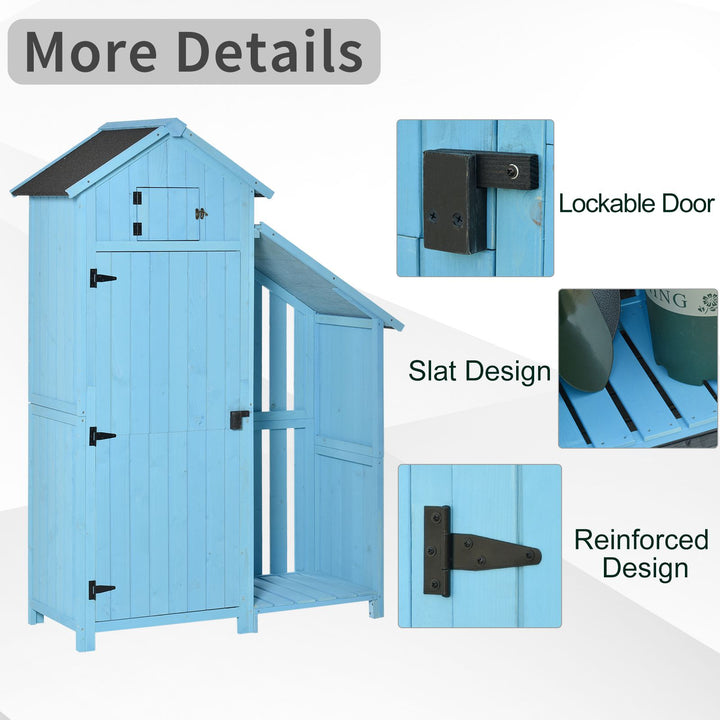MCL Wooden Shed, Garden Storage Cabinet with Log Store, Waterproof Asphalt Roof and Lockable Door, Narrow Tool Organizer, 130 x 55 x 180 cm