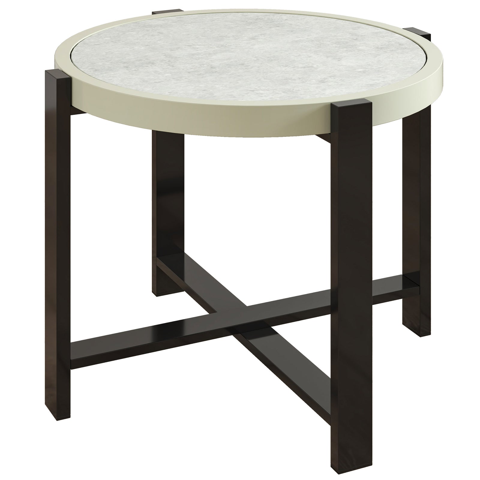 Round Small Garden Table, 60cm Outdoor Side Table with Faux Marble Tempered Glass Top, Aluminium Frame for Garden, Patio, Balcony, Light Grey