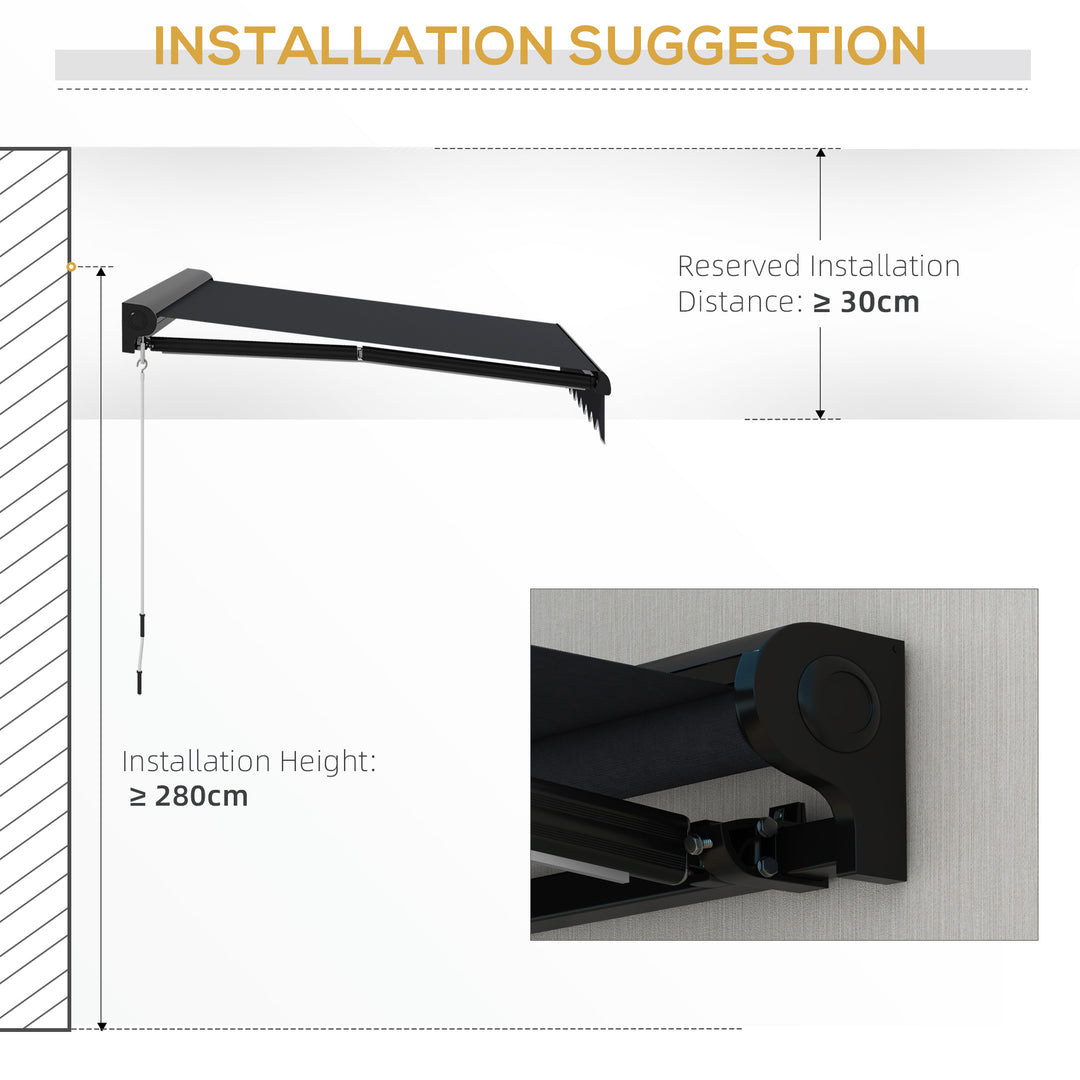 Outsunny 3 x 2.5m Electric Awning with LED Light, Aluminium Frame Retractable Awning Sun Canopies for Patio Door Window