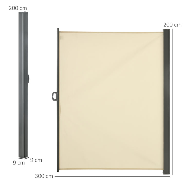 Outsunny 3 x 2m Retractable Sun Side Awning Screen Fence Patio Garden Wall Balcony Screening Panel Outdoor Blind Privacy Divider, Cream