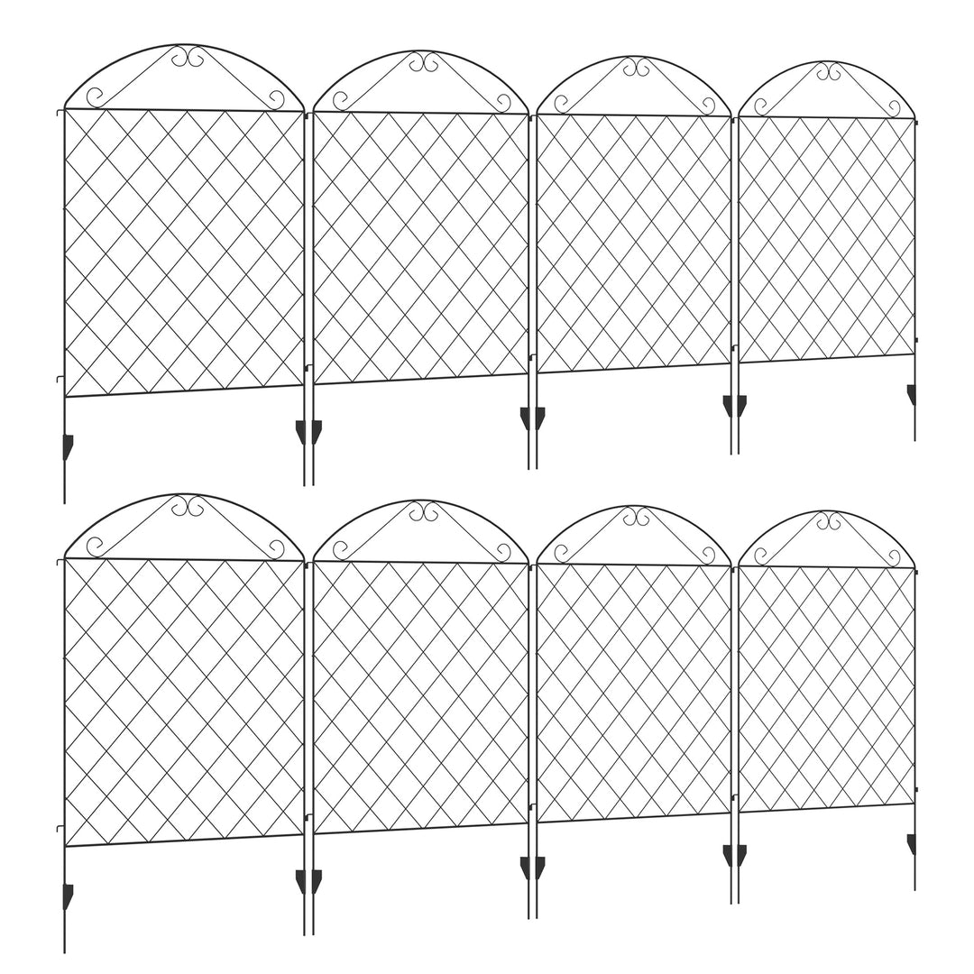 Decorative Garden Fencing, 43in x 23ft Outdoor Picket Fence Panels, 8PCs Rustproof Metal Wire Landscape Flower Bed Border Edging Animal Barrier, Black