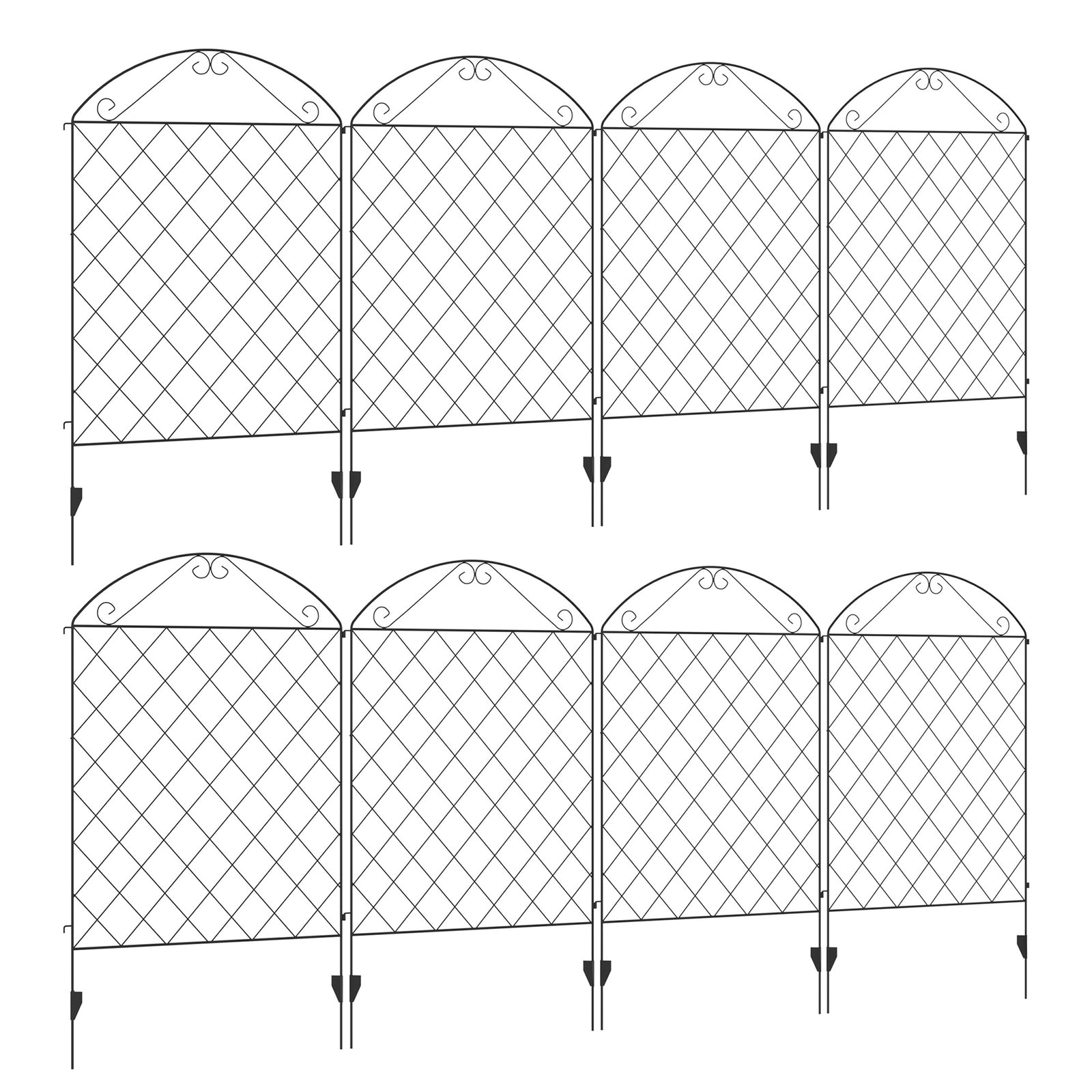 Decorative Garden Fencing, 43in x 23ft Outdoor Picket Fence Panels, 8PCs Rustproof Metal Wire Landscape Flower Bed Border Edging Animal Barrier, Black