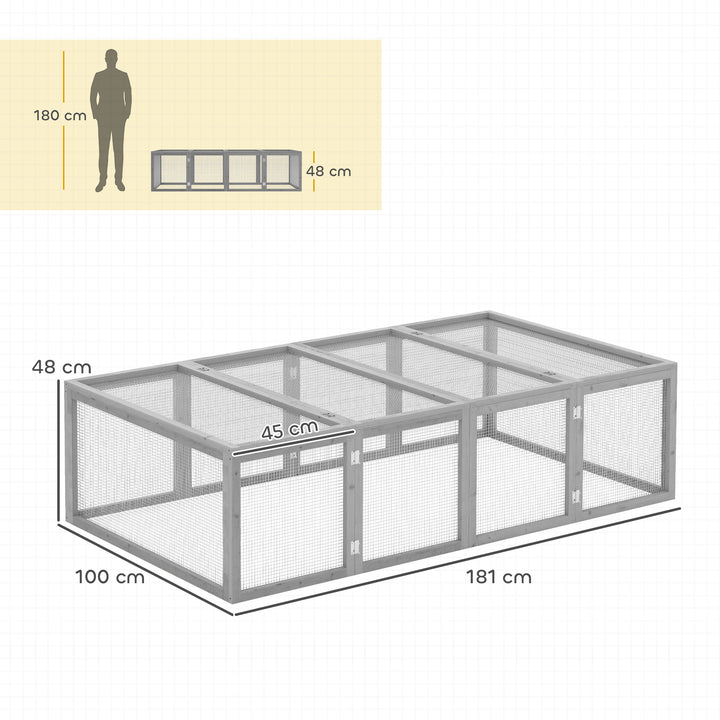 Wooden Rabbit Hutch Cage 6ft with Wire Mesh, Openable Roof, Play Space for Outdoor, Grey