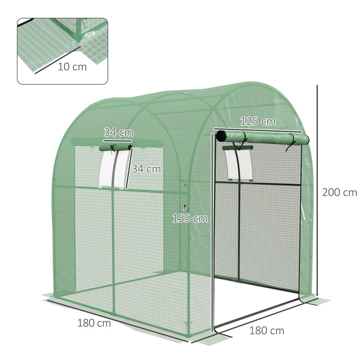 180 x 180cm Walk-In Polytunnel Greenhouse - Green