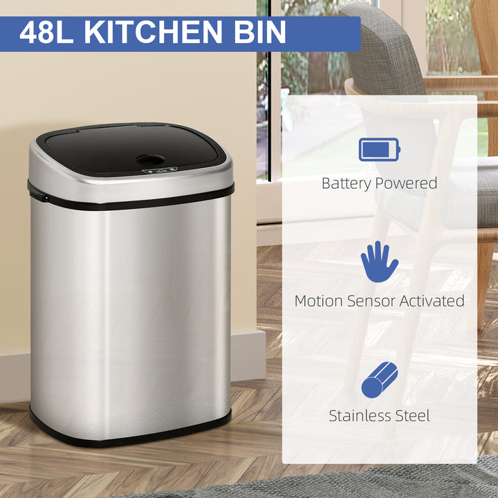 HOMCOM Stainless Steel Sensor Dustbin Automatic Touchless Rubbish Garbage Waste Bin 48L | Aosom UK