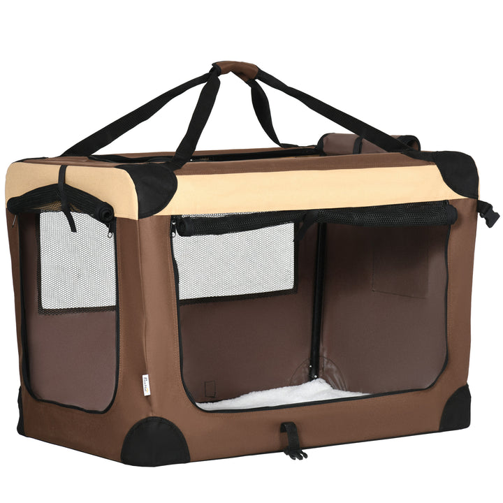 PawHut Cosy Carrier: Foldable Pet Transport with Plush Cushion, Ideal for Canine & Feline Travellers, Brown | Aosom UK