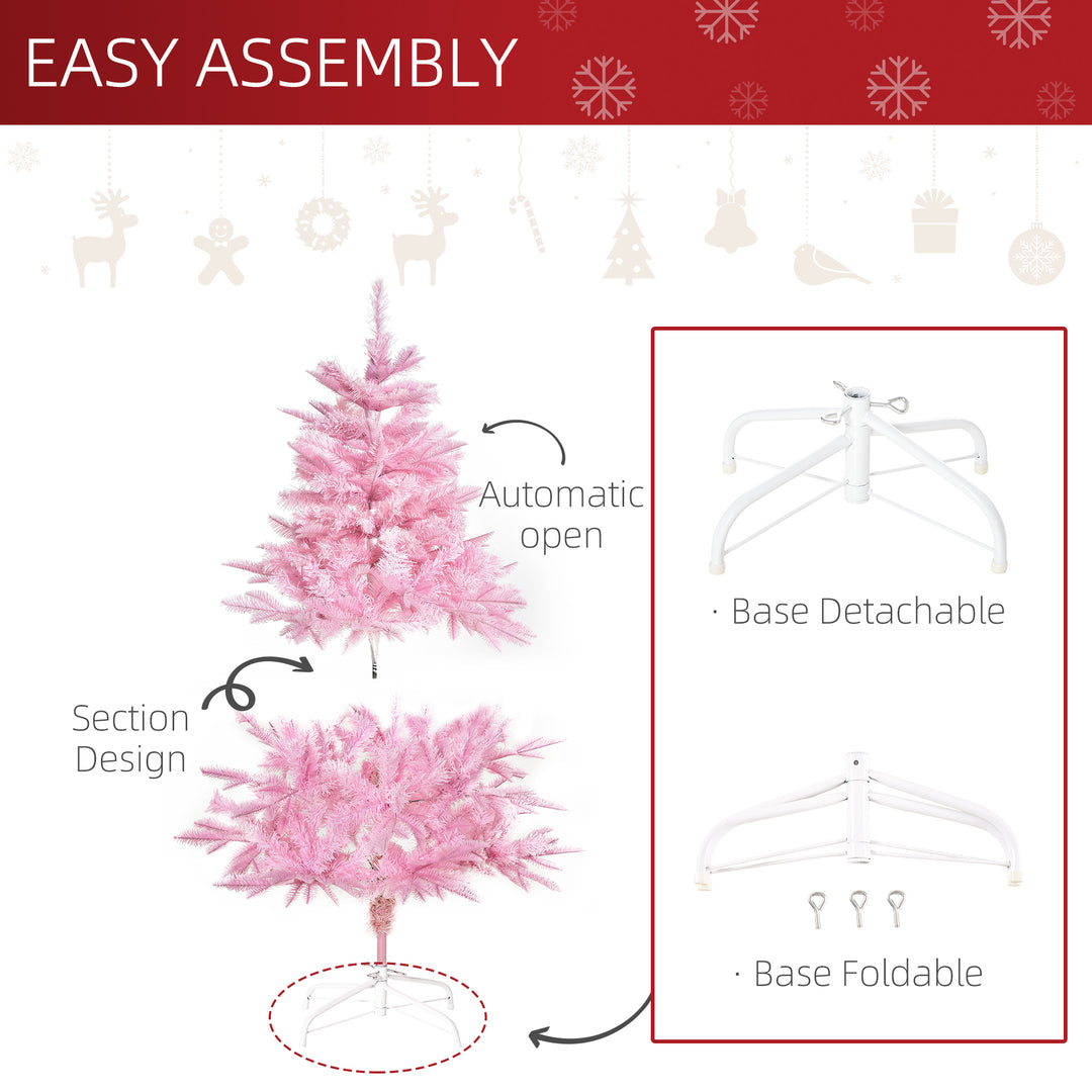 HOMCOM 4FT Pop-up Artificial Christmas Tree Holiday Xmas Holiday Tree Decoration with Automatic Open for Home Party, Pink | Aosom UK