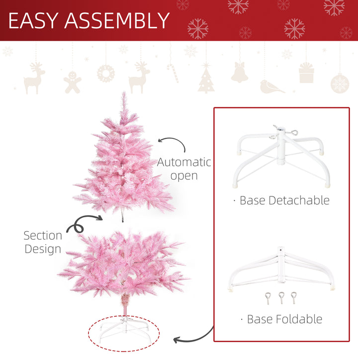 HOMCOM 4FT Pop-up Artificial Christmas Tree Holiday Xmas Holiday Tree Decoration with Automatic Open for Home Party, Pink | Aosom UK