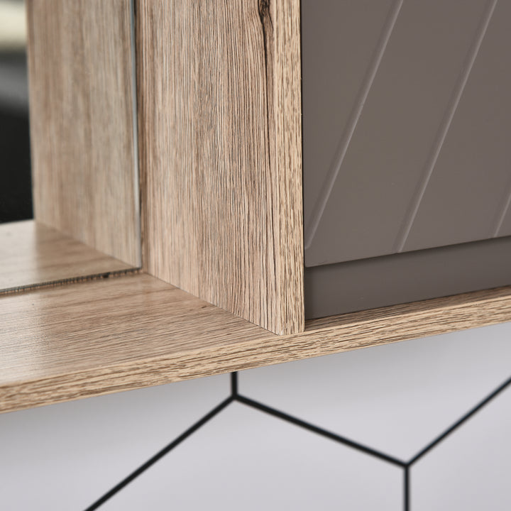 Bathroom Mirror Cabinet, Wall-Mounted Bathroom Cabinet with Mirror and Adjustable Inner Shelf, 57L x 14.2W x49.2H cm