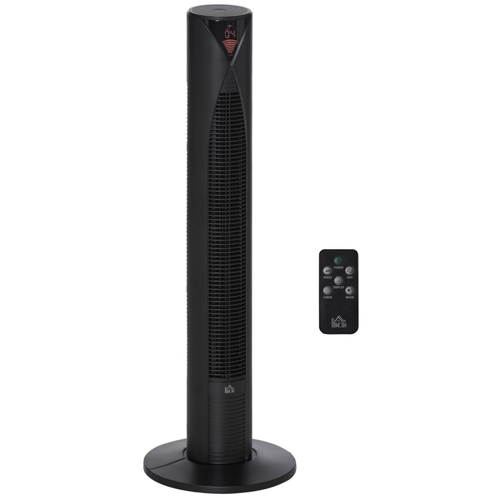 HOMCOM 38" Tower Fan with Remote Control, Oscillating, 3 Speeds, 12-Hour Timer, Slim Design for Cooling, Black - 31.5 x H96cm | Aosom UK