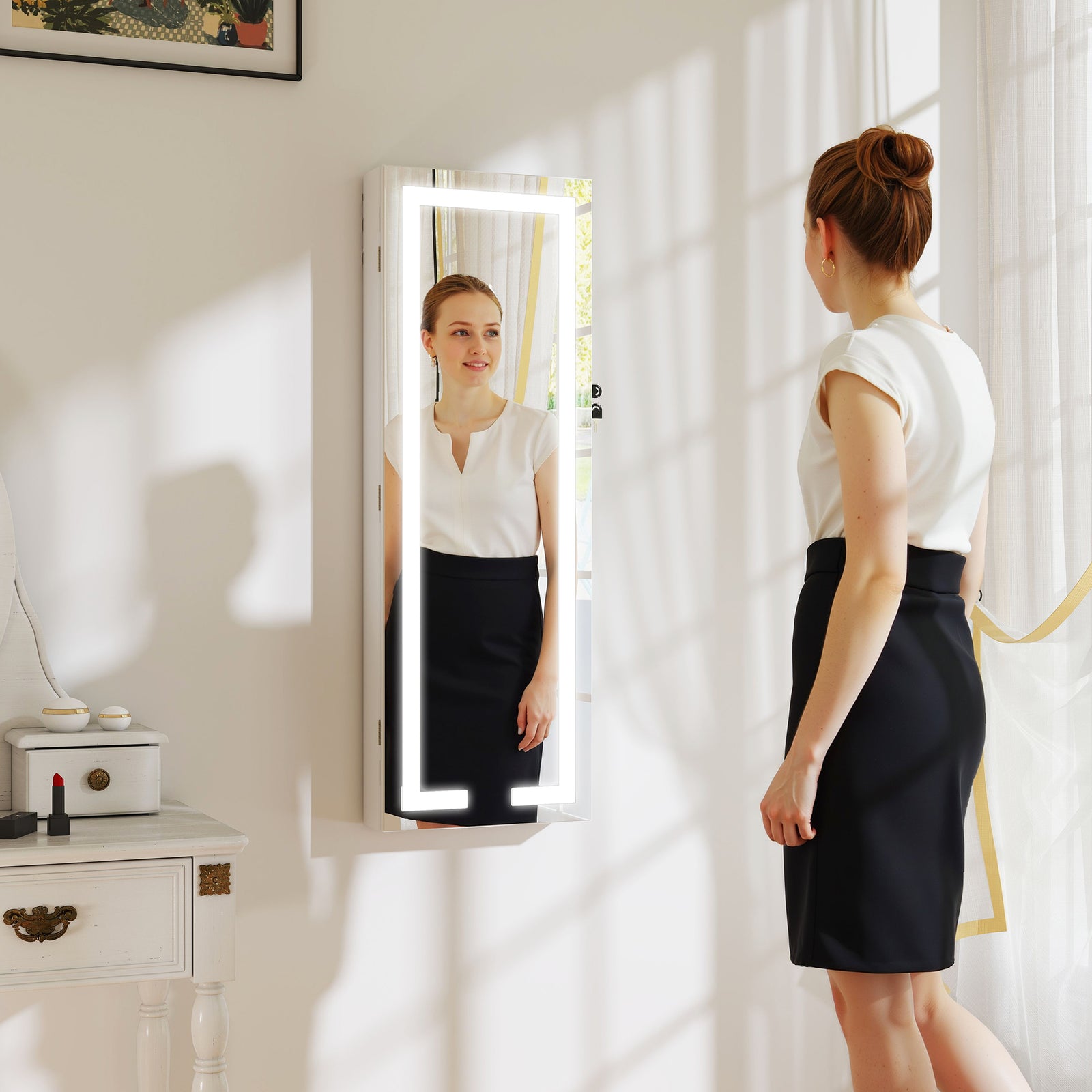 LED Mirror Jewellery Cabinet, Wall Mounted Full Length Mirror with Sto