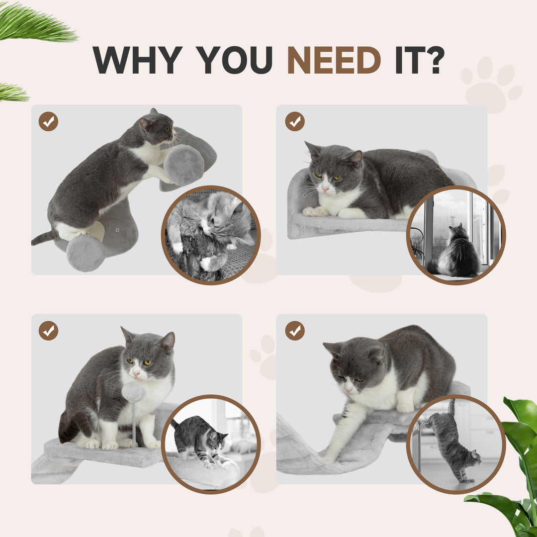 4-Piece Cat Wall Shelves with Steps, Ladder, Jumping Platforms, Light Grey